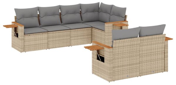 7 részes bézs polyrattan kerti ülőgarnitúra párnákkal