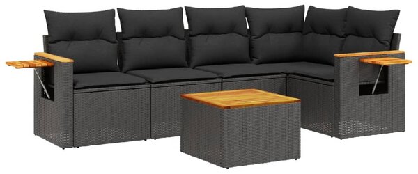 6 részes fekete polyrattan kerti ülőgarnitúra párnákkal