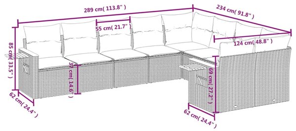 9 részes bézs polyrattan kerti ülőgarnitúra párnákkal