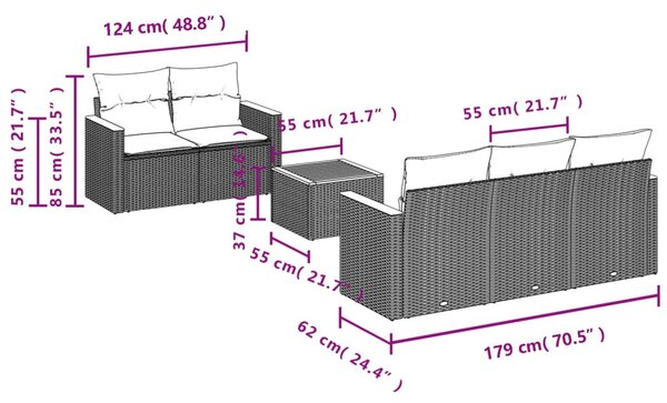 6 részes szürke polyrattan kerti ülőgarnitúra párnákkal
