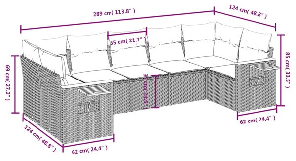 7 részes bézs polyrattan kerti ülőgarnitúra párnákkal
