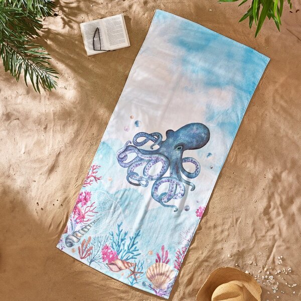 Kék pamut strandtörölköző 76x160 cm Octopus – Catherine Lansfield