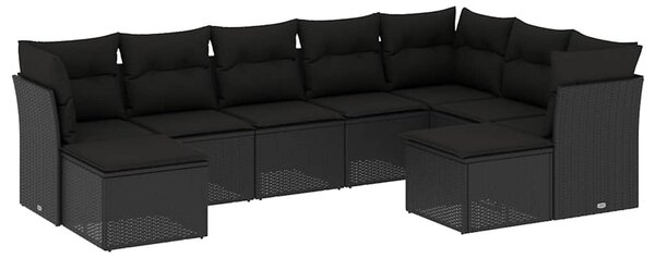 9 részes fekete polyrattan kerti ülőgarnitúra párnákkal