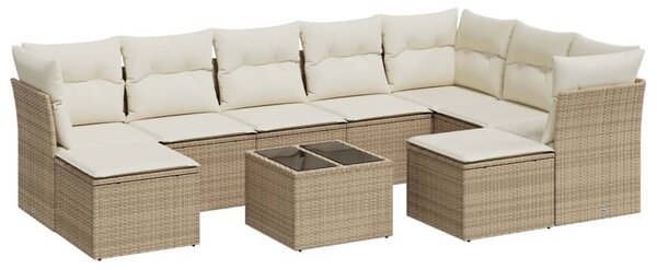 10 részes bézs polyrattan kerti ülőgarnitúra párnával
