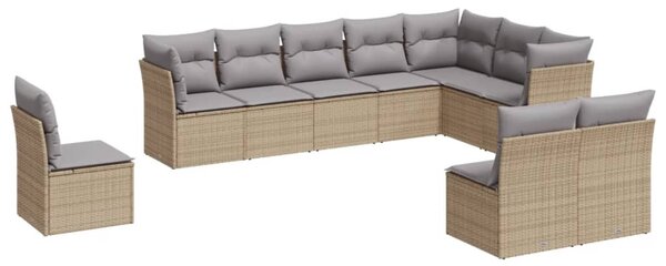10 részes bézs polyrattan kerti ülőgarnitúra párnával
