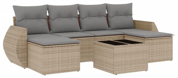 7 részes bézs polyrattan kerti ülőgarnitúra párnákkal