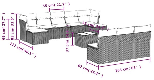11 részes bézs polyrattan kerti ülőgarnitúra párnákkal