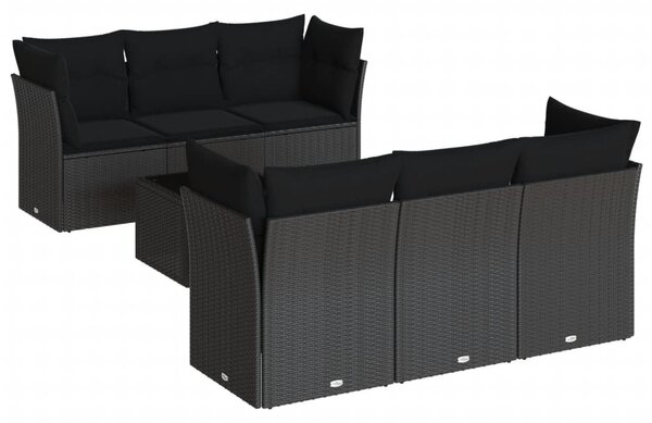 7 részes fekete polyrattan kerti ülőgarnitúra párnával