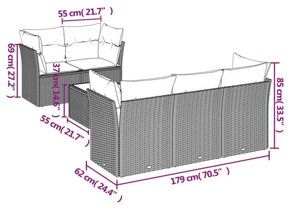 6 részes szürke polyrattan kerti ülőgarnitúra párnákkal