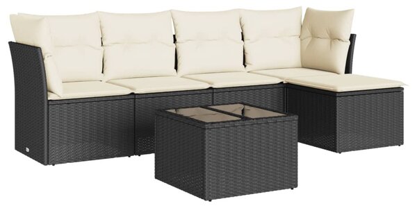 6 részes fekete polyrattan kerti ülőgarnitúra párnákkal