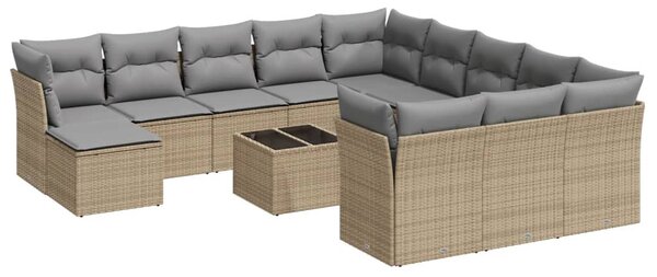 13 részes bézs polyrattan kerti ülőgarnitúra párnákkal
