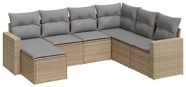 7 részes bézs polyrattan kerti ülőgarnitúra párnákkal