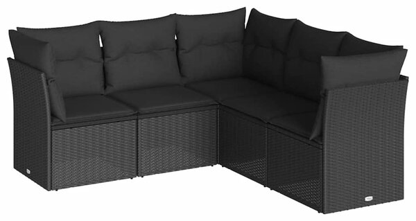 5 részes fekete polyrattan kerti kanapészett párnákkal