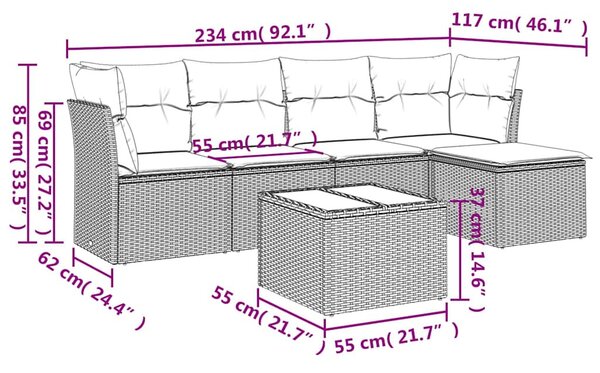 6 részes szürke polyrattan kerti ülőgarnitúra párnákkal