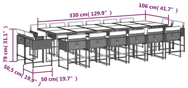 17részes vegyes bézs polyrattan kerti étkezőgarnitúra párnákkal