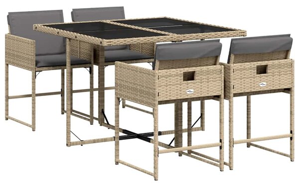 5 részes vegyes bézs polyrattan kerti étkezőgarnitúra párnákkal