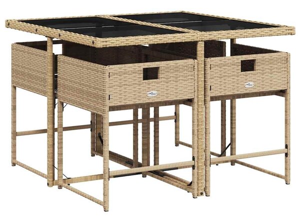5 részes vegyes bézs polyrattan kerti étkezőgarnitúra párnákkal
