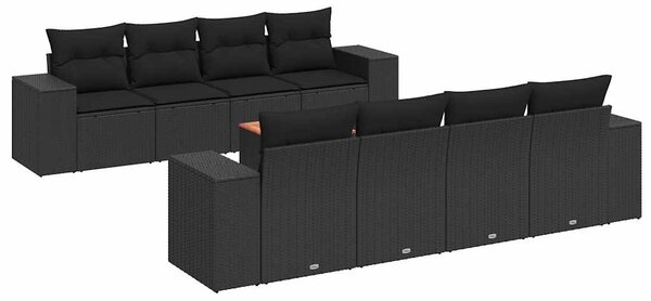 9 részes fekete polyrattan kerti ülőgarnitúra párnákkal