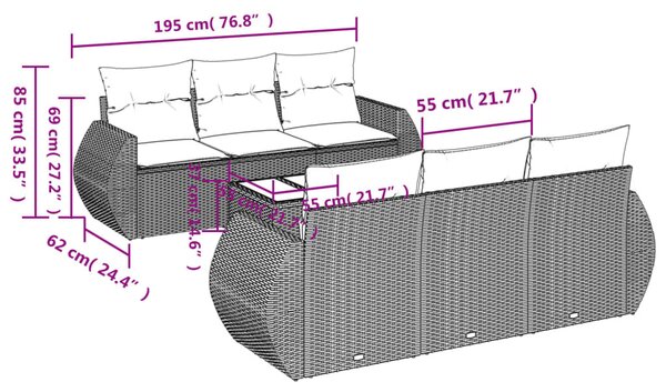 7 részes bézs polyrattan kerti ülőgarnitúra párnákkal