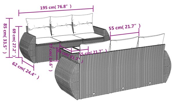 7 részes fekete polyrattan kerti ülőgarnitúra párnával