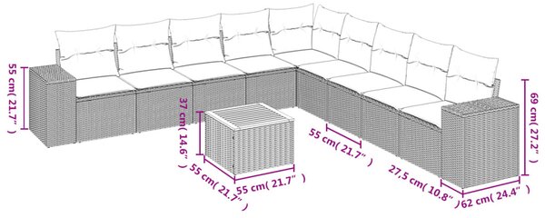 10 részes bézs polyrattan kerti ülőgarnitúra párnával