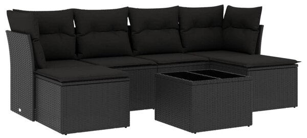 7 részes fekete polyrattan kerti ülőgarnitúra párnával