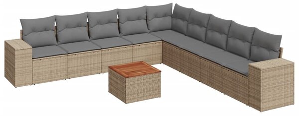 10 részes bézs polyrattan kerti ülőgarnitúra párnával