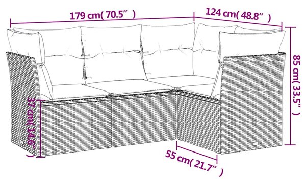 4 részes fekete polyrattan kerti ülőgarnitúra párnákkal