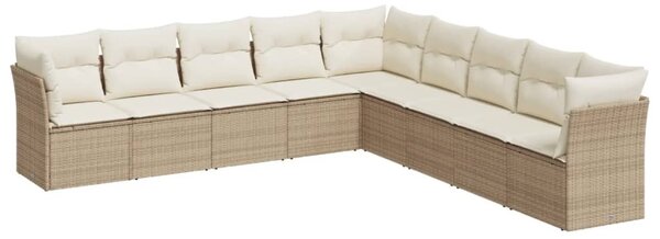 9 részes bézs polyrattan kerti ülőgarnitúra párnákkal