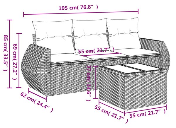 4 részes szürke polyrattan kerti ülőgarnitúra párnákkal