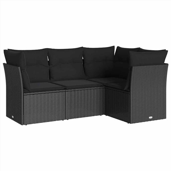 4 részes fekete polyrattan kerti ülőgarnitúra párnákkal