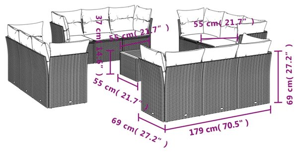 13 részes bézs polyrattan kerti ülőgarnitúra párnákkal