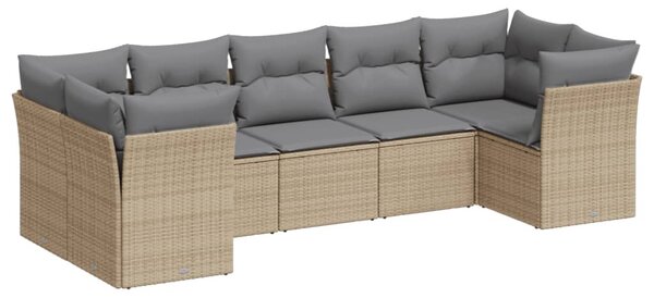 7 részes bézs polyrattan kerti ülőgarnitúra párnákkal