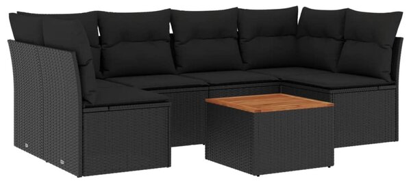 7 részes fekete polyrattan kerti ülőgarnitúra párnával