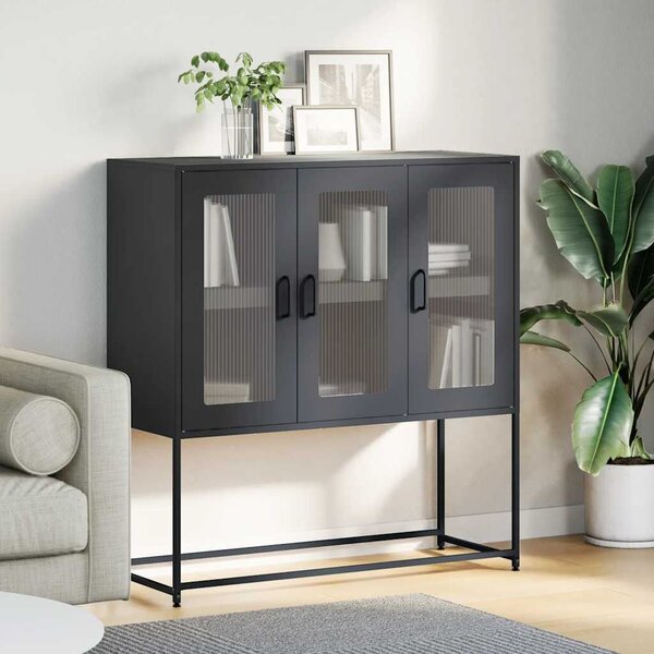 VidaXL fekete hidegen hengerelt acél tálalószekrény 100,5x39x107 cm