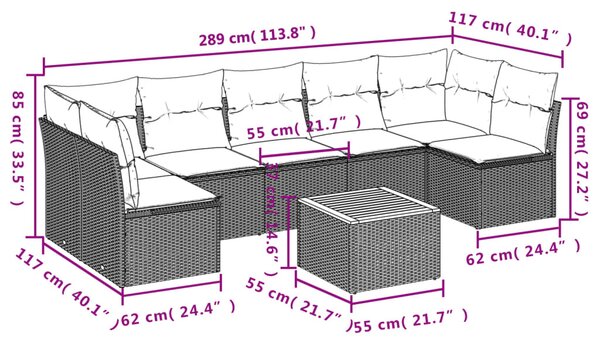 8 részes szürke polyrattan kerti ülőgarnitúra párnákkal