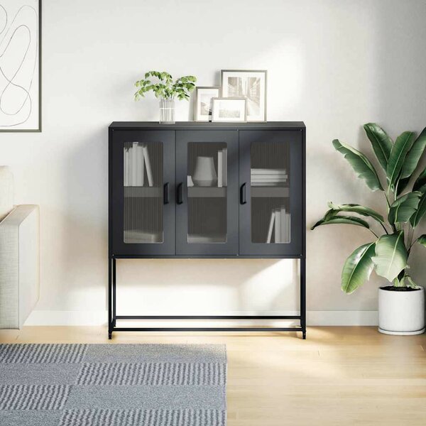 VidaXL fekete hidegen hengerelt acél tálalószekrény 100,5x39x107 cm