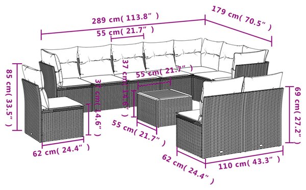 11 részes szürke polyrattan kerti ülőgarnitúra párnákkal