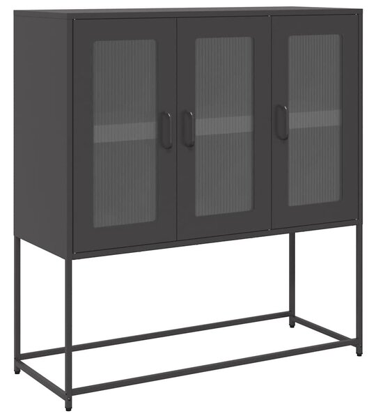 VidaXL fekete hidegen hengerelt acél tálalószekrény 100,5x39x107 cm