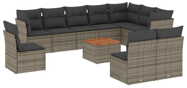 11 részes szürke polyrattan kerti ülőgarnitúra párnákkal