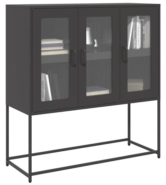 VidaXL fekete hidegen hengerelt acél tálalószekrény 100,5x39x107 cm