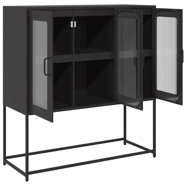 VidaXL fekete hidegen hengerelt acél tálalószekrény 100,5x39x107 cm