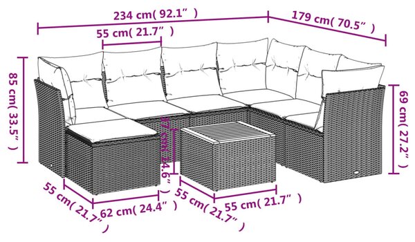8 részes fekete polyrattan kerti ülőgarnitúra párnákkal