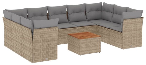 10 részes bézs polyrattan kerti ülőgarnitúra párnával
