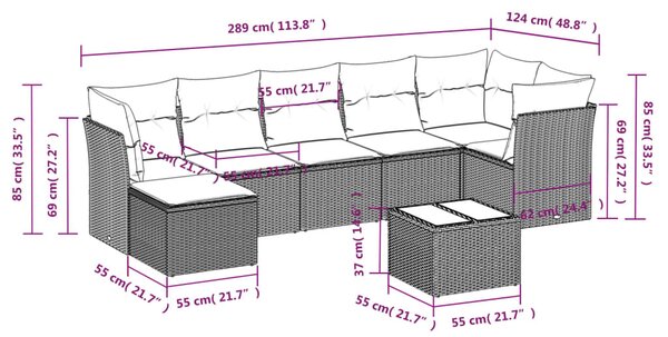 8 részes bézs polyrattan kerti ülőgarnitúra párnával