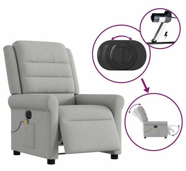 VidaXL felhőszürke szövet dönthető elektromos masszázsfotel