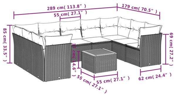 10 részes bézs polyrattan kerti ülőgarnitúra párnával
