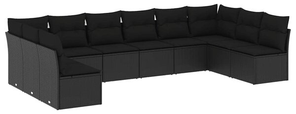 10 részes fekete polyrattan kerti ülőgarnitúra párnákkal