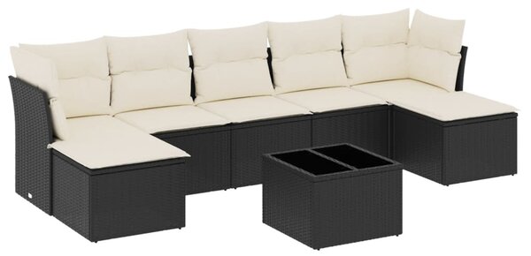 8 részes fekete polyrattan kerti ülőgarnitúra párnákkal