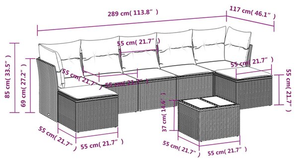 8 részes bézs polyrattan kerti ülőgarnitúra párnával